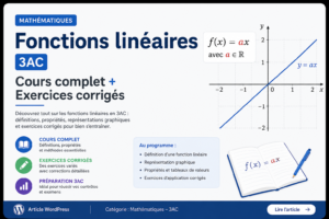 Fonctions linéaires 3AC Cours complet Exercices corrigés